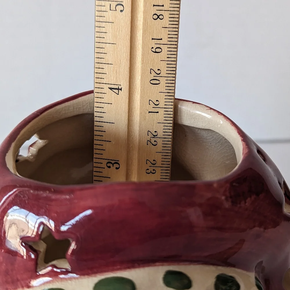 VTG Ceramic Santa Head Tea Light Votive Candle Holder W/Stars‎ And Tree Cut-Outs
